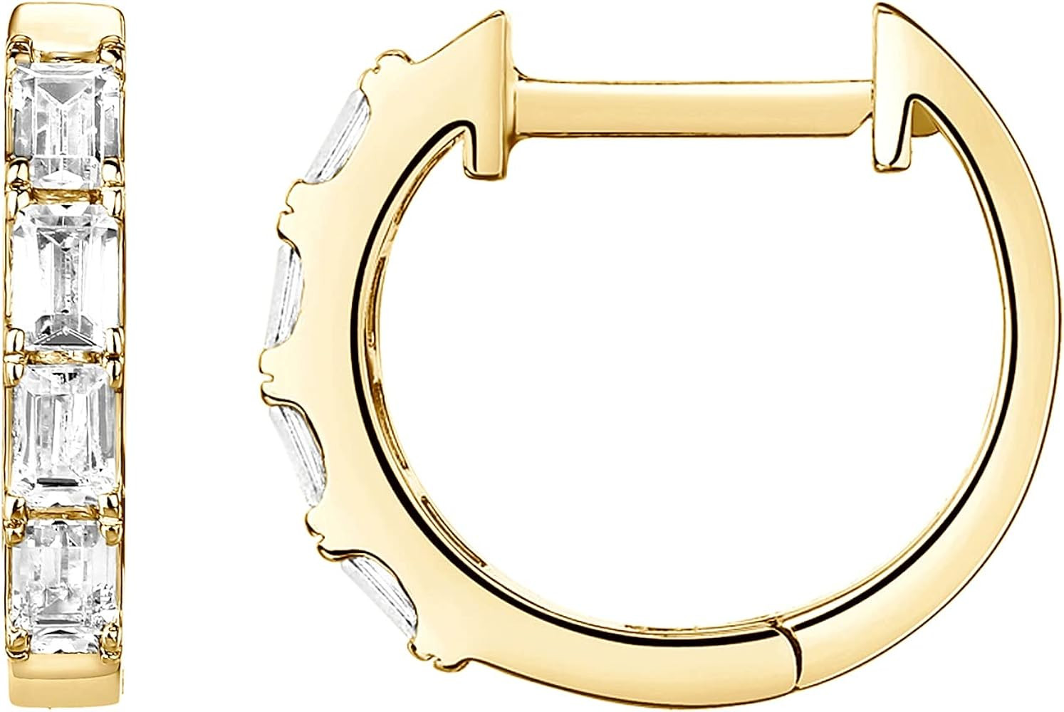 PAVOI 14K Gold Plated S925 Sterling Silver Post Baguette Cubic Zirconia Cuff Earrings Huggie Stud | Amazon (US)