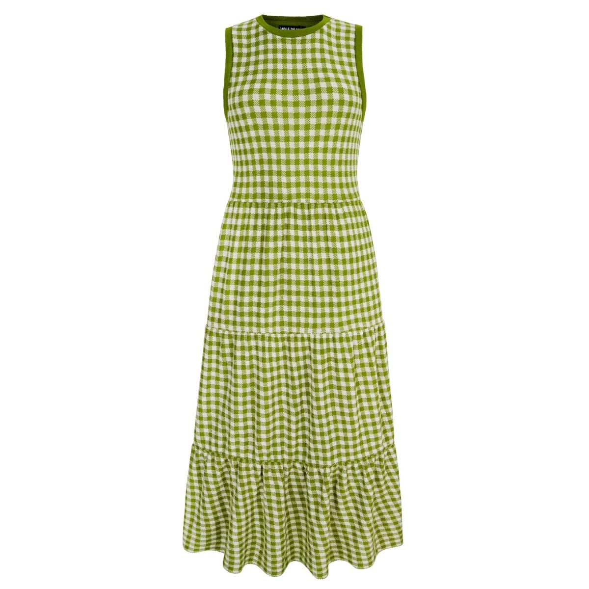 Paula Gingham Summer Cotton Knitted Midi Dress - Green | Wolf & Badger (US)
