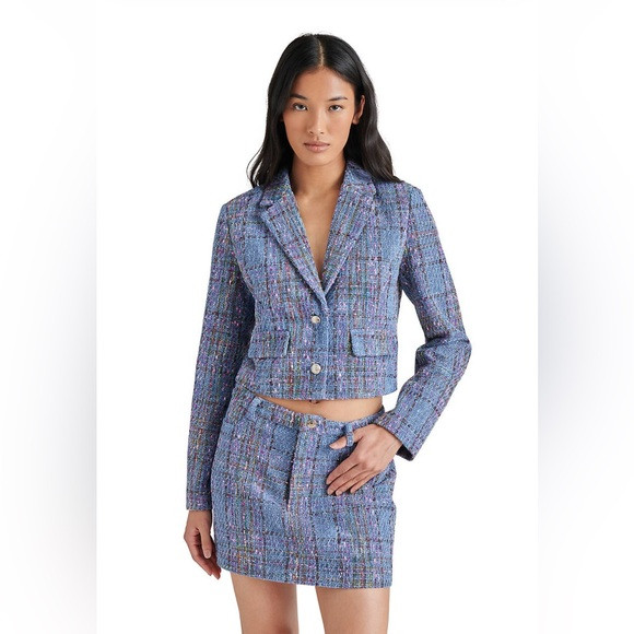 Steve Madden Seraphine Blazer in Blue Multi Blue Tweed Jacket Size L NWT | Poshmark