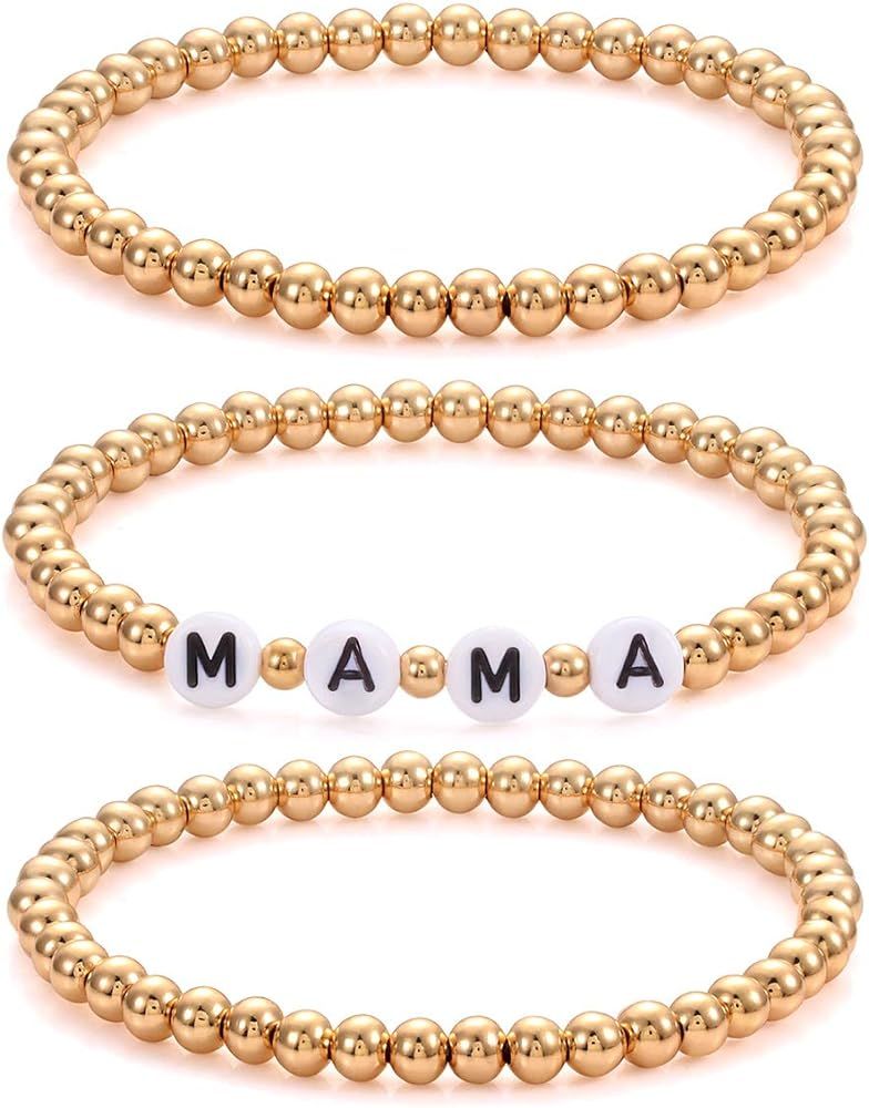 CEALXHENY Beaded Bracelets Stackable Brass Bead Ball Chain Bracelets for Women LOVE Letter Stretc... | Amazon (US)