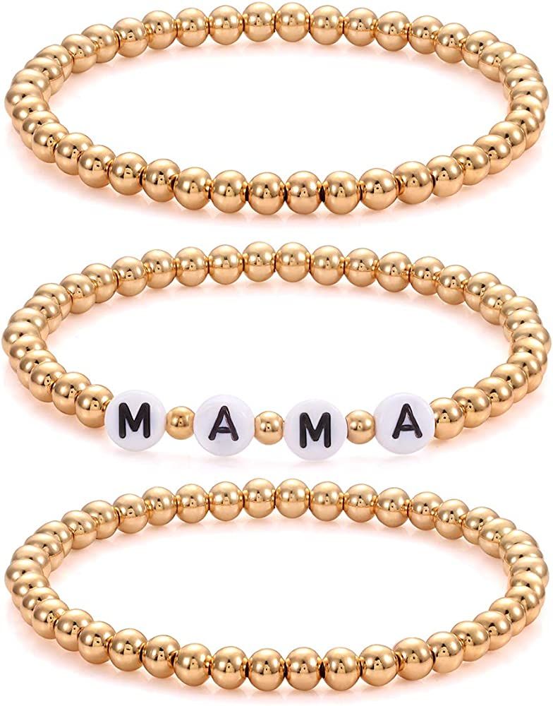 CEALXHENY Beaded Bracelets Stackable Brass Bead Ball Chain Bracelets for Women LOVE Letter Stretch B | Amazon (US)
