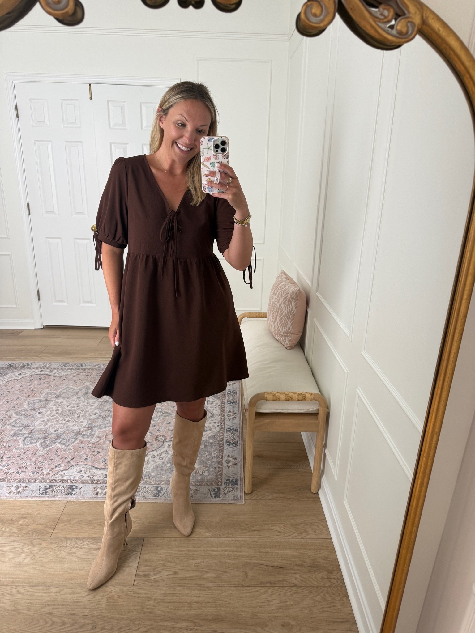 The cutest dress for early fall! Love the sleeve coverage and this is modest enough for work/teachers! Wearing a med

#LTKSeasonal #LTKMidsize #LTKWorkwear