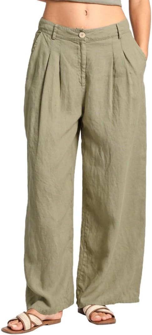 Amazhiyu Women's 100% Linen Plant-Dyed Summer Mid-Rise Wide Leg Pants with Pockets | Amazon (US)