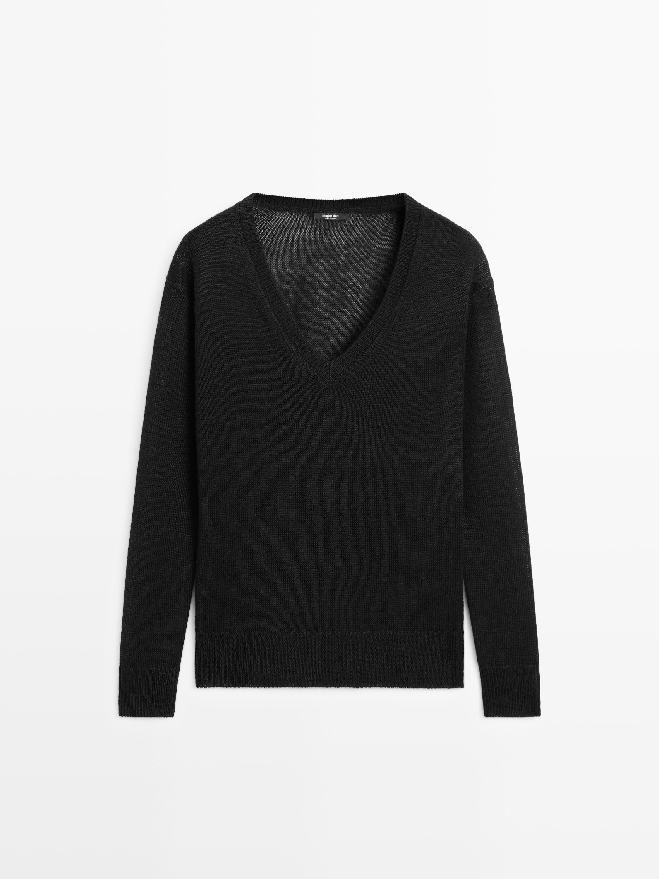 Linen V-neck knit sweater | Massimo Dutti UK