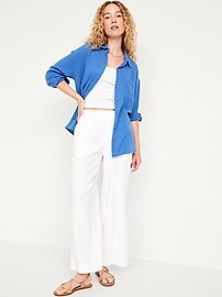 Crinkle Gauze Loose Button-Down Shirt | Old Navy (US)