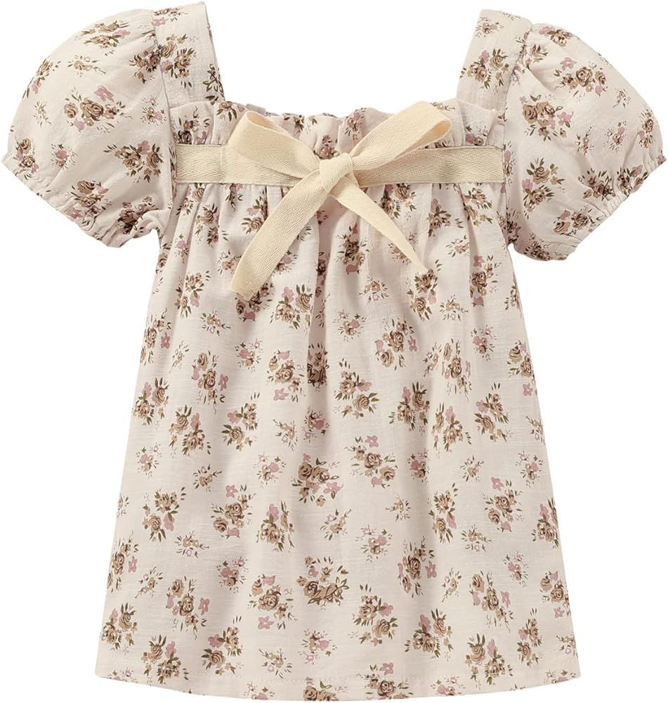 VISGOGO Infant Baby Girl Romper Dress Sister Matching Bow Square Collar Floral Print Short Sleeve... | Amazon (US)