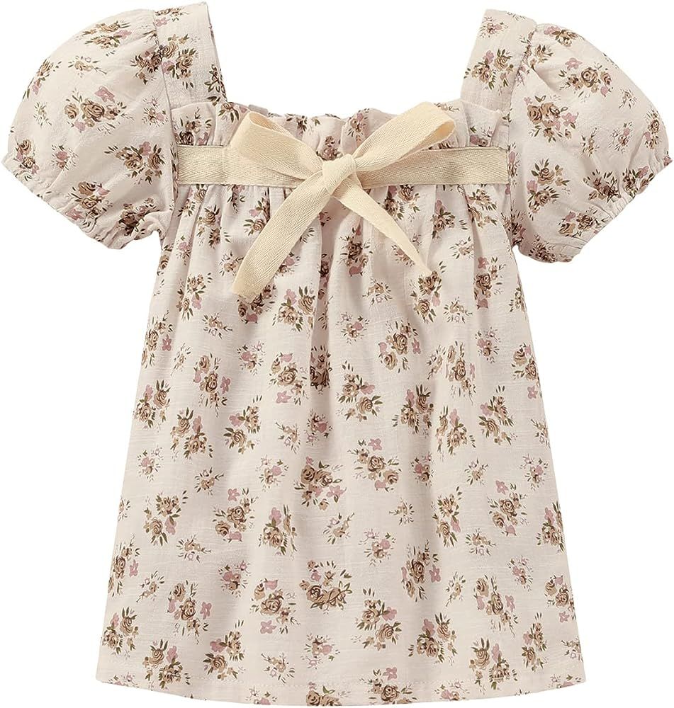 VISGOGO Infant Baby Girl Romper Dress Sister Matching Bow Square Collar Floral Print Short Sleeve... | Amazon (US)