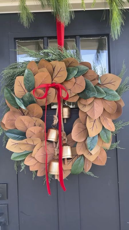 I layered two wreaths for our front door (cedar and magnolia) for a full and festive look! Linking both wreaths, bells and ribbon here. 

#magnoliawreath #cedarwreath #frontdoor #christmasfrontdoor #southernhome 

#LTKSeasonal #LTKhome #LTKHoliday