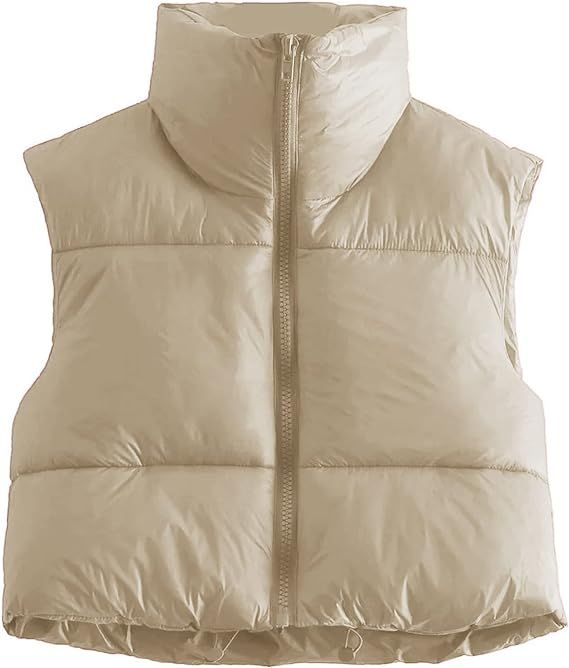 Songling Women's Winter Crop Vest Sleeveless Zip Up Stand Collar Lightweight Puffer Padded Vest | Amazon (US)