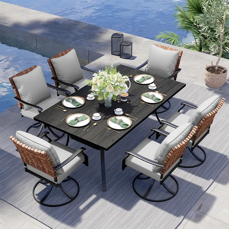 Tansi All Steel Detachable Main Dining Set Of Seven Pieces With Rectangular Dining Table And Cush... | Wayfair North America