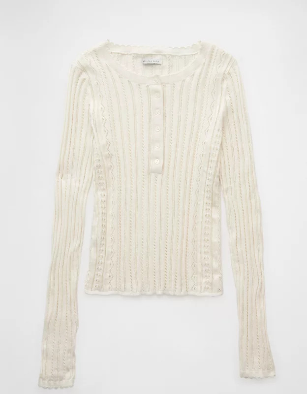 AE Pointelle Henley Sweater Top | American Eagle Outfitters (US & CA)