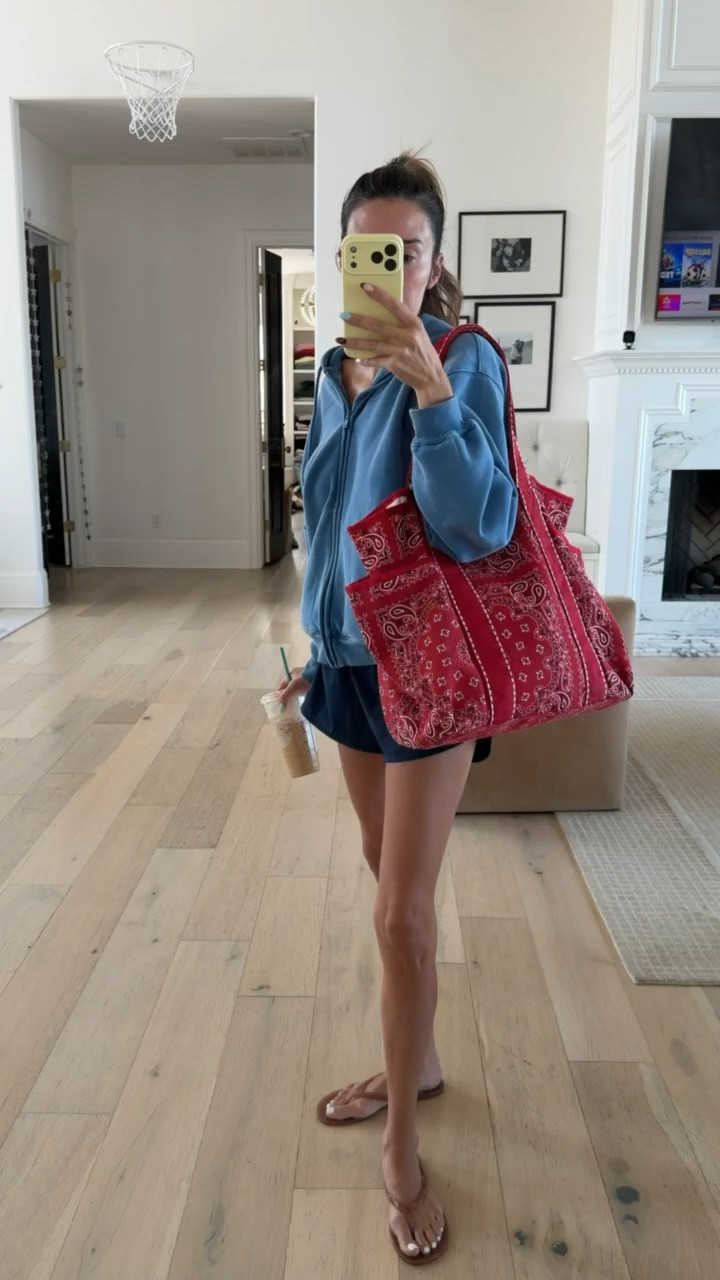 My comfy cozy blue zip up hoodie from @Aritzia is on sale!!  💫 and obsessed with this red bandana bag from Walmart! 
Workout shorts from Amazon on sale too- sale ends today!

Fourth of July outfit, summer outfit, aritzia sale, prime day sale, Amazon sale, Walmart fashion, mom outfit, casual outfit

#LTKootd #LTKSaleAlert #LTKOver40