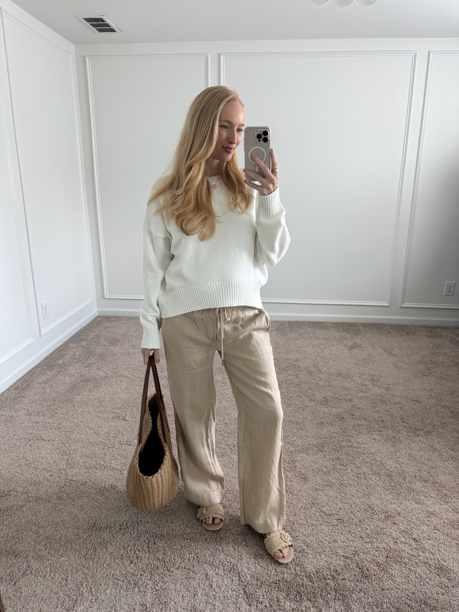 Breezy & pulled together. Living in lightweight linen pants and an easy knit sweater—perfect for those in-between days. Finished it off with a straw tote and minimal sandals for that effortless coastal vibe.

#LTKSeasonal #LTKStyleTip #LTKItBag