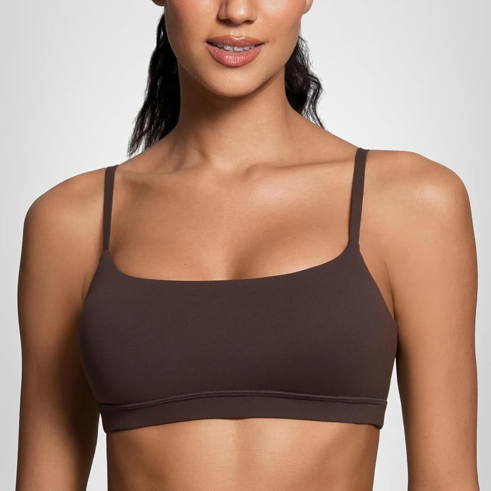 CRZ YOGA Butterluxe Adjustable Spaghetti Strap Sports Bras for Women - Scoop Neck Wireless Padded... | Amazon (US)