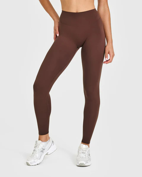 SoftMotion™ High Waisted Leggings with White Logo 
 Espresso Brown | Oner Active (UK / US)