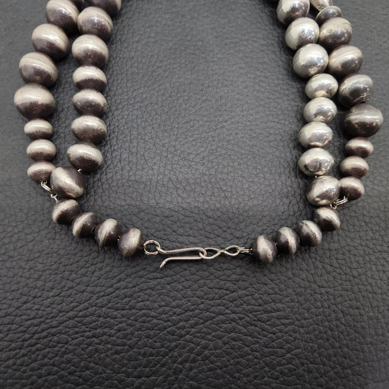 Vintage 925 Sterling Silver Navajo Pearl Bead Necklace 16.5" - Etsy | Etsy (US)