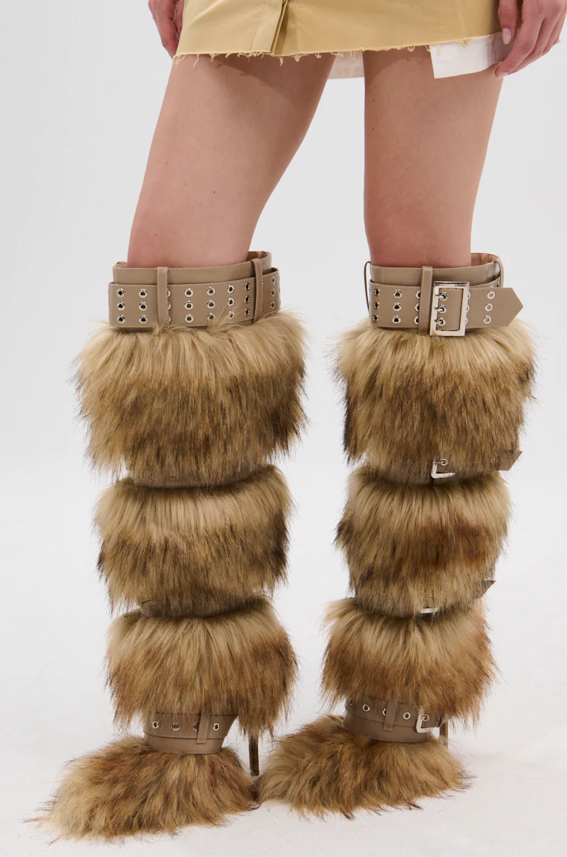 AZALEA WANG AMALBERT BROWN MULTI FUR AND BUCKLES BOOT | AKIRA