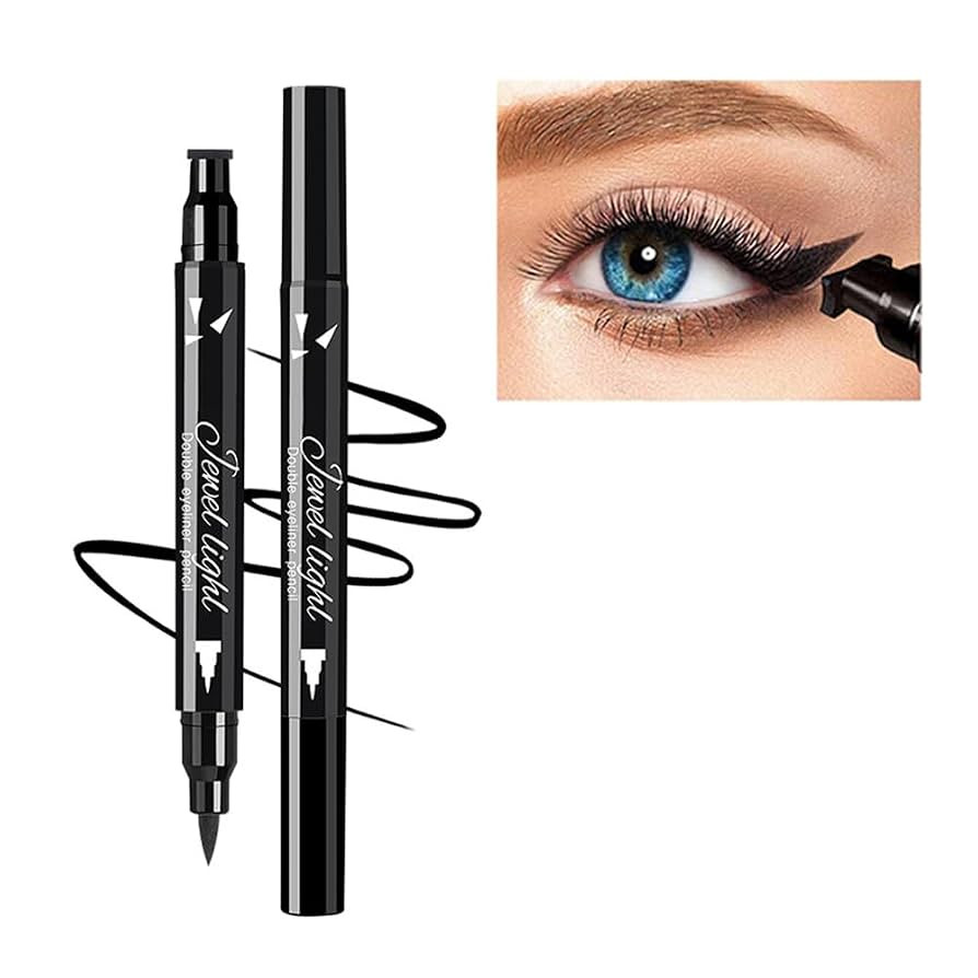 Dual Ended Black Liquid Eyeliner - 2 in 1 Winged Cat Eye Stamp & Felt-tip Eyeliner Pen, Waterproo... | Amazon (US)