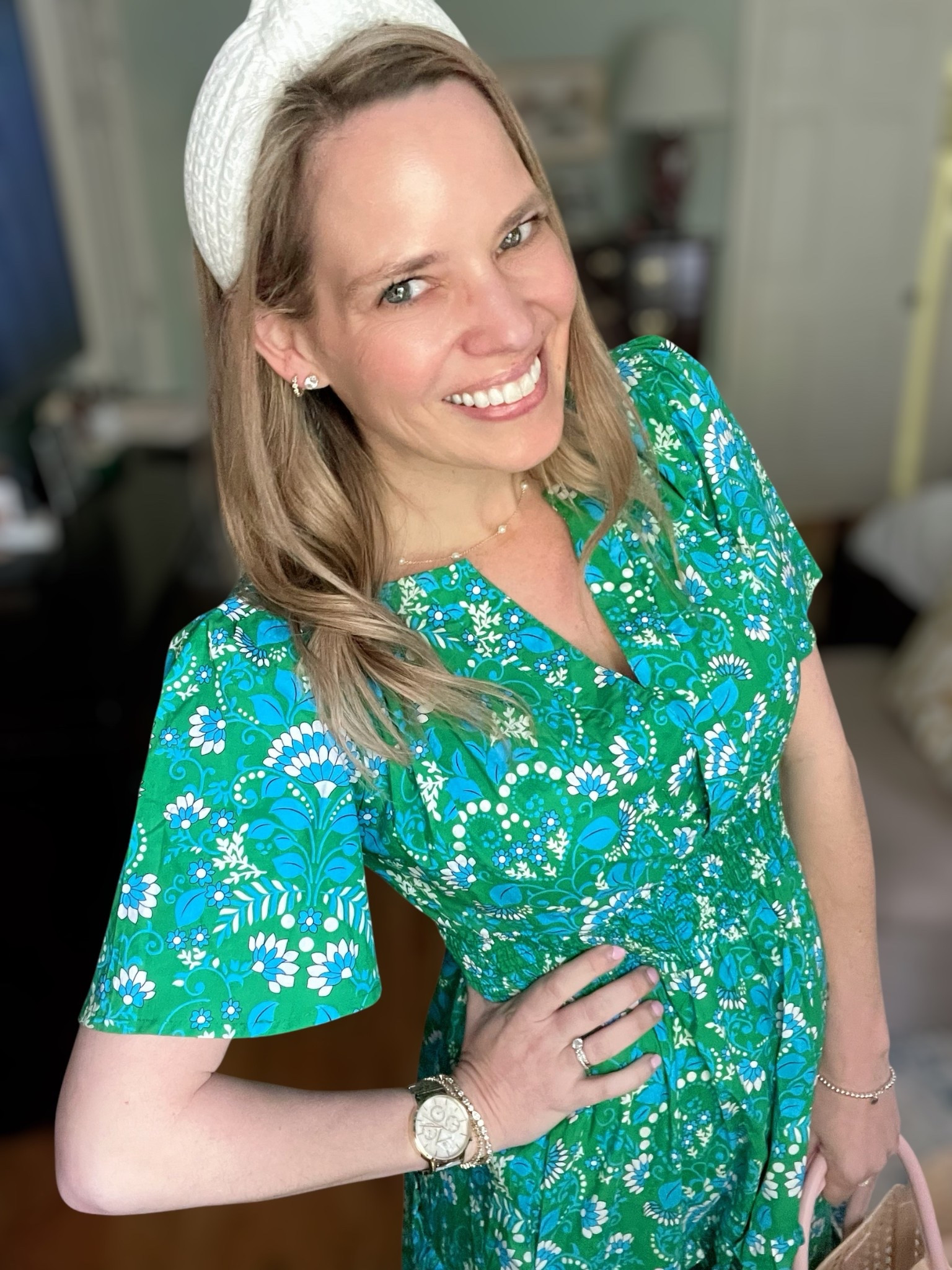 ASHLEYBA for 10% off Melinda Maria + FREE 1” diamondette hoops with purchase through 4/15! ✨💎

This vibrant green floral dress is giving springtime sunshine in an outfit energy! ☀️ With its flattering smocked waist, button front detail, and breezy sleeves, it’s an easy favorite for everything from brunch to baby showers. The fresh floral print in shades of green, blue, and white pops beautifully and brings all the happy vibes!

I paired it with gold metallic sandals ✨, a white textured headband for a preppy polished finish, and my go-to Melinda Maria jewels—including a dainty tennis necklace, layered bracelets, and pearl logo studs from Lilly Pulitzer! 💛 Don’t miss the special Melinda Maria promo—use code ASHLEYBA for 10% off and score a free pair of 1” diamondette hoops through 4/15!

Wearing:
• Smocked floral midi dress (Tuckernuck lookalike vibes!)
• Gold metallic sandals ✨
• White textured headband
• Melinda Maria jewelry (tennis necklace, stackable bracelets, rings
studs & huggies)

Style it for: Spring celebrations 🌷 | Garden parties 🌼 | Brunch with the girls 🥂 | Family photos 📸

 spring floral midi dress, Tuckernuck lookalike dress, green floral outfit, smocked waist dress, spring outfit inspo, how to style florals, spring accessories, Melinda Maria jewelry, gold sandals outfit

#LTKOver40 #LTKFindsUnder50 #LTKFindsUnder100