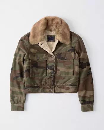 Sherpa-Lined Twill Jacket | Abercrombie & Fitch US & UK