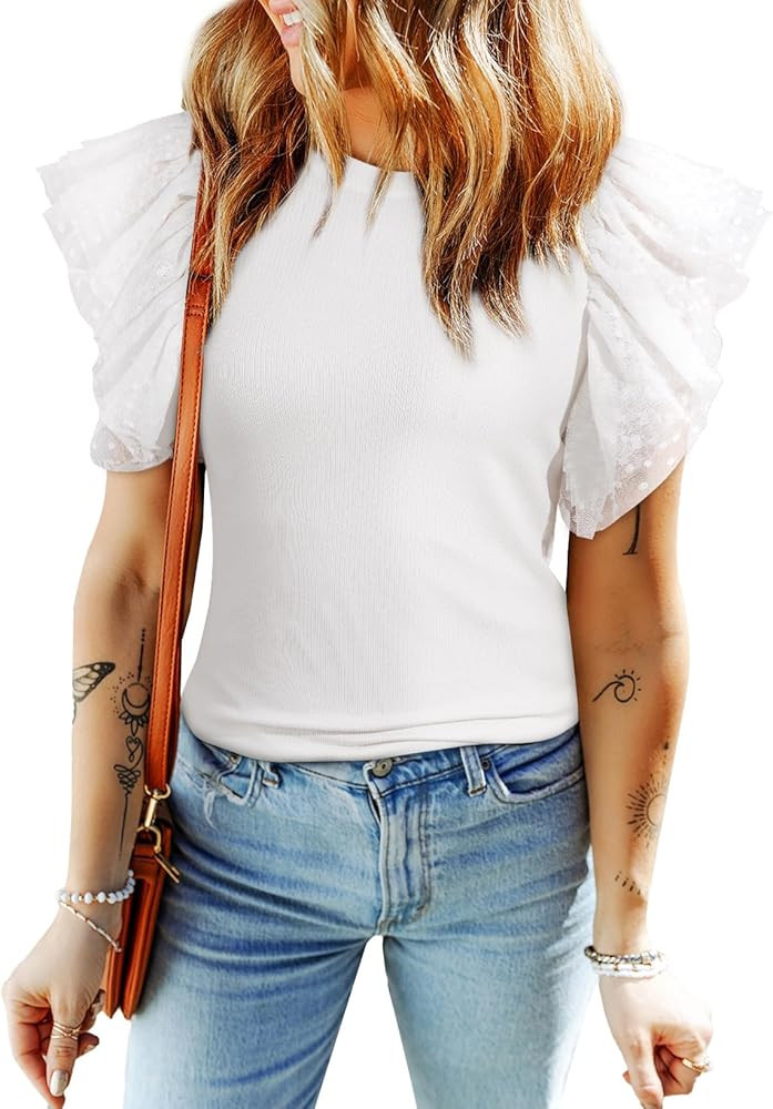 SHEWIN Womens Summer Tops 2024 Crewneck Short Sleeve Tshirts Casual Slim Fit | Amazon (US)