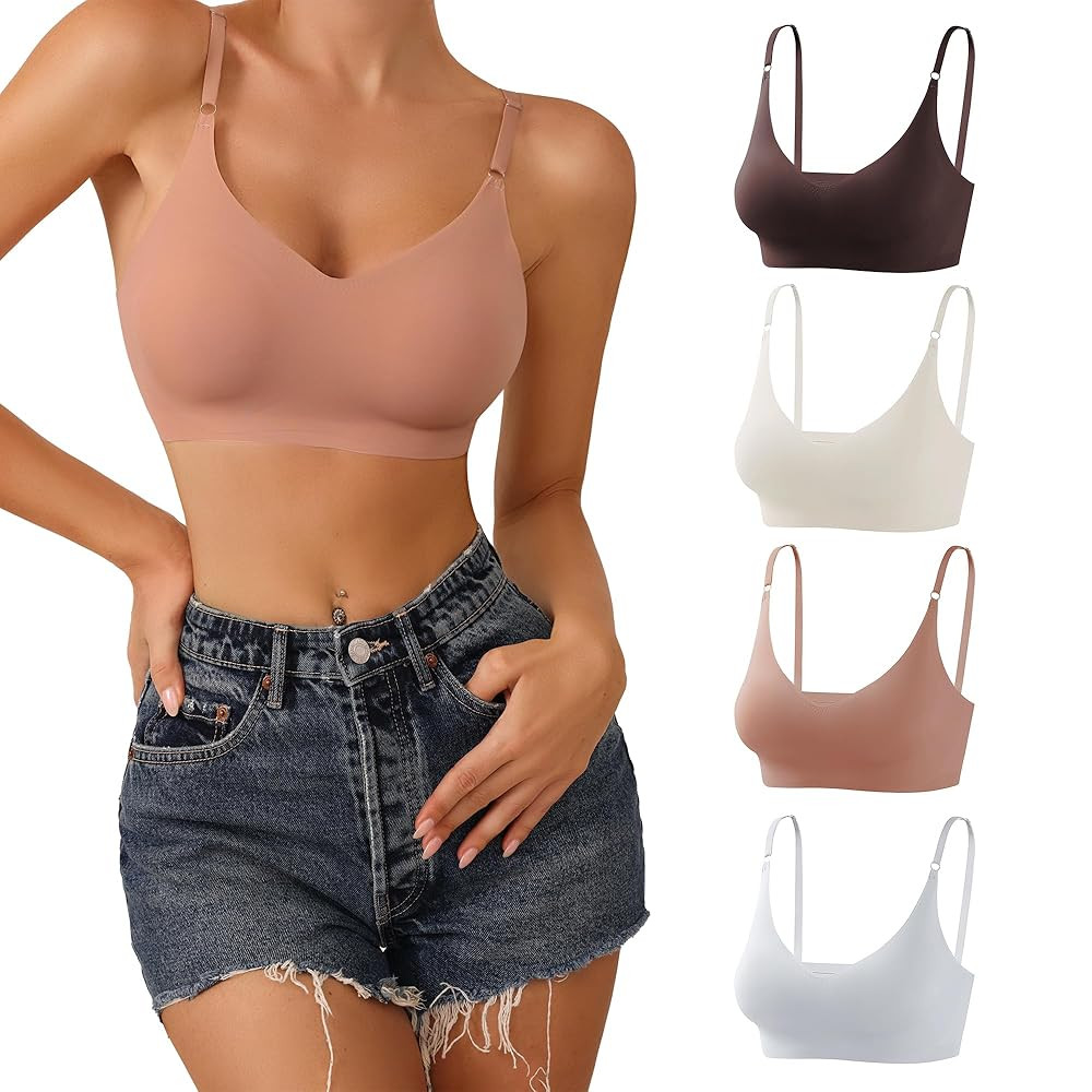 DEANGELMON V Neck Bra Padded Seamless Adjustable Straps Bralettes Everyday Basic Sleeping Bras Mu... | Amazon (US)