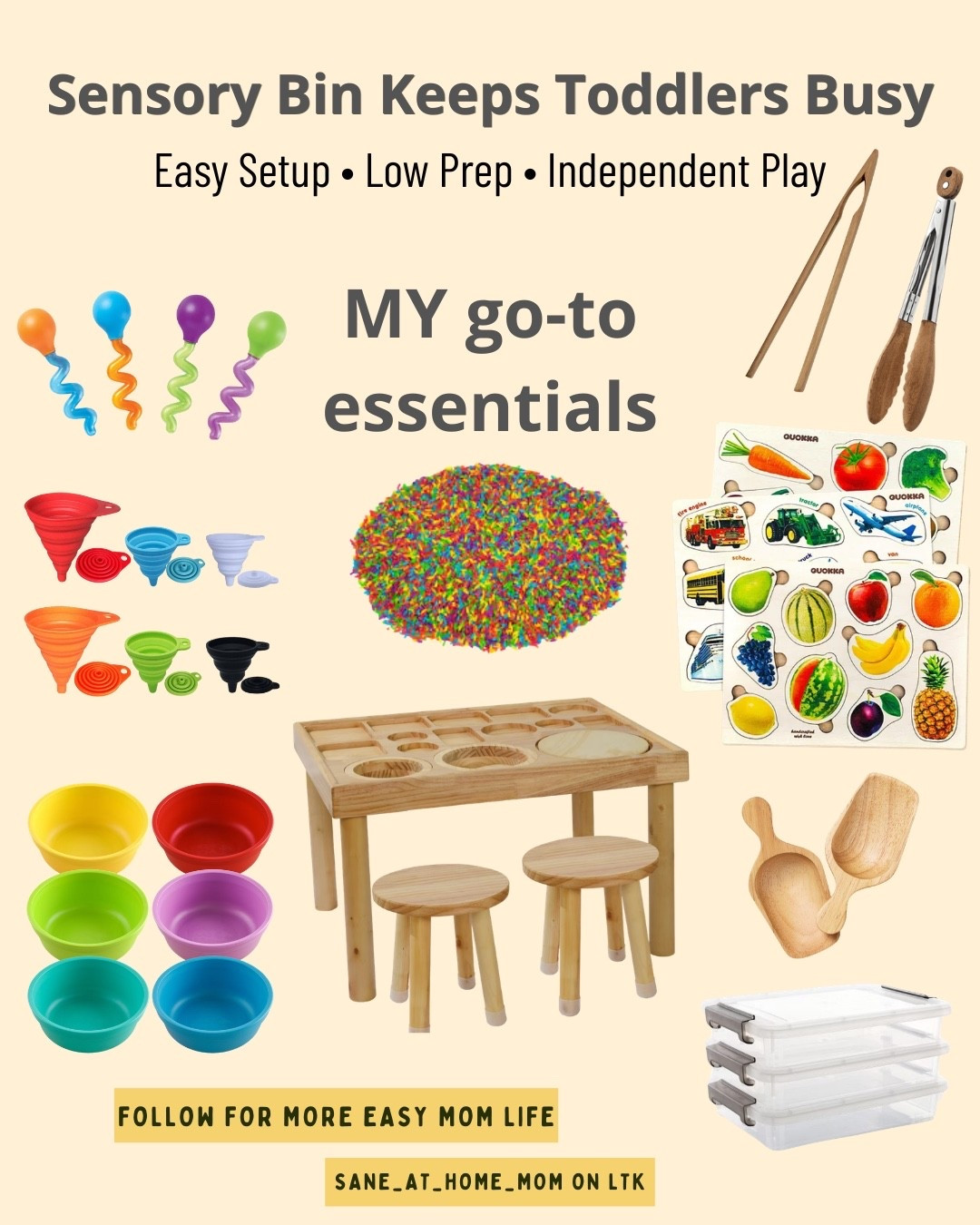 My go-to sensory bin setup that actually keeps toddlers busy 🙌

If you’ve been wanting something low-prep that buys you time (and keeps them off screens), this is it. We use this setup ALL the time and it keeps my toddler engaged way longer than most activities.

I linked everything I use:
• sensory table (worth it 👏)
• rainbow rice filler
• scoops + tongs for fine motor play
• funnels for pouring (their favorite!)
• bowls + bins for easy setup & cleanup

It’s simple, reusable, and keeps them entertained while building important skills at the same time 💛

Follow for more easy mom life + toddler activity ideas ✨

#toddlermom #sensoryplay #toddleractivities #momlife #playathome #finemotorskills #stayathomemom

#LTKmomlife #LTKHome #LTKKids
