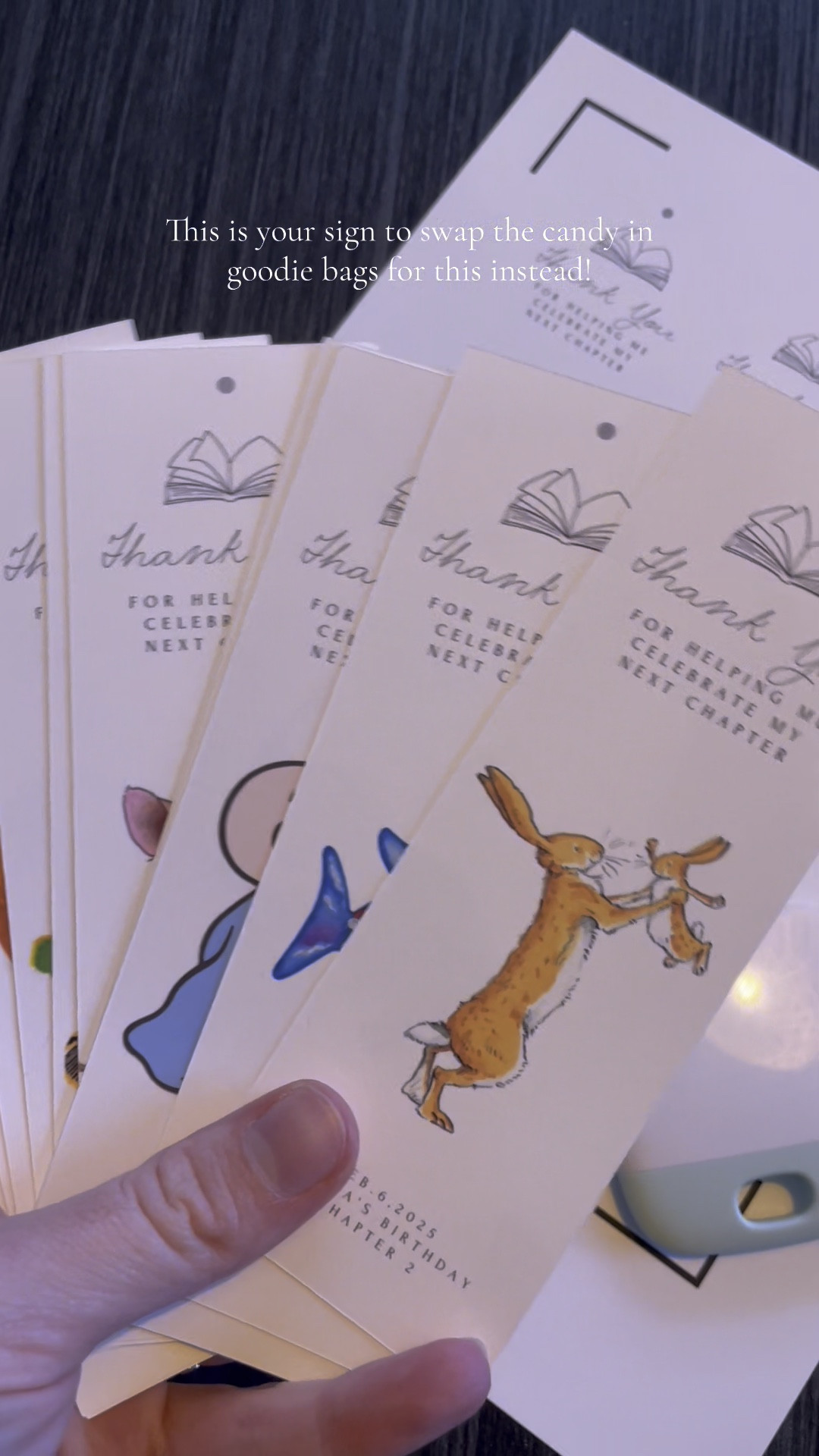Unpopular opinion: as a mom, I’ll admit I’m not a huge fan of candy-filled goodie bags. I know it’s the easiest route—I even went that way for my daughter’s first birthday—but this year I wanted to switch it up. With a book-themed party inspired by her love of books, I created adorable bookmarks featuring fun characters and a simple thank-you message. They were super budget-friendly (and can easily be made without lamination, too!). Stay tuned for more creative ideas on how to upgrade your goodie bags! 

#LTKFamily #LTKParties #LTKKids