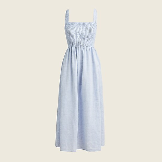 Smocked beach dress in linen | J. Crew US