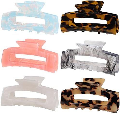6 Pack Multi-Color Large Hair Claw Clips, Banana Tortoise Shell Barrettes Celluloid French Leopard P | Amazon (US)