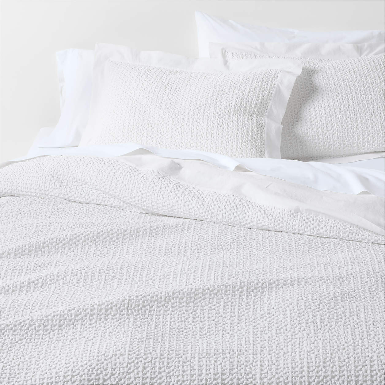 Organic Cotton Waffle Crisp White Full/Queen Duvet Cover + Reviews | Crate & Barrel | Crate & Barrel