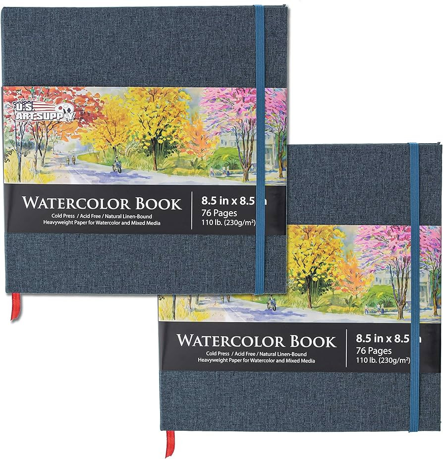 U.S. Art Supply 8.5" x 8.5" Watercolor Book, 2 Pack, 76 Pages, 110 lb (230 GSM) - Linen-Bound Har... | Amazon (US)