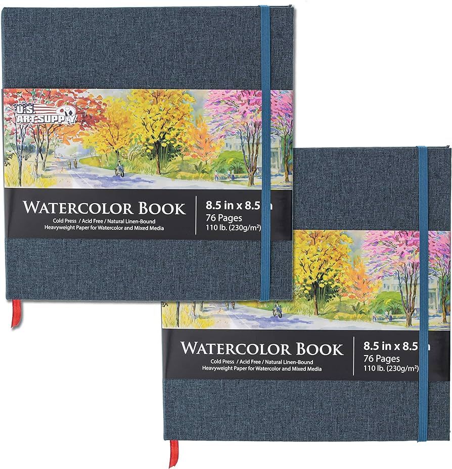 U.S. Art Supply 8.5" x 8.5" Watercolor Book, 2 Pack, 76 Sheets, 110 lb (230 GSM) - Linen-Bound Ha... | Amazon (US)