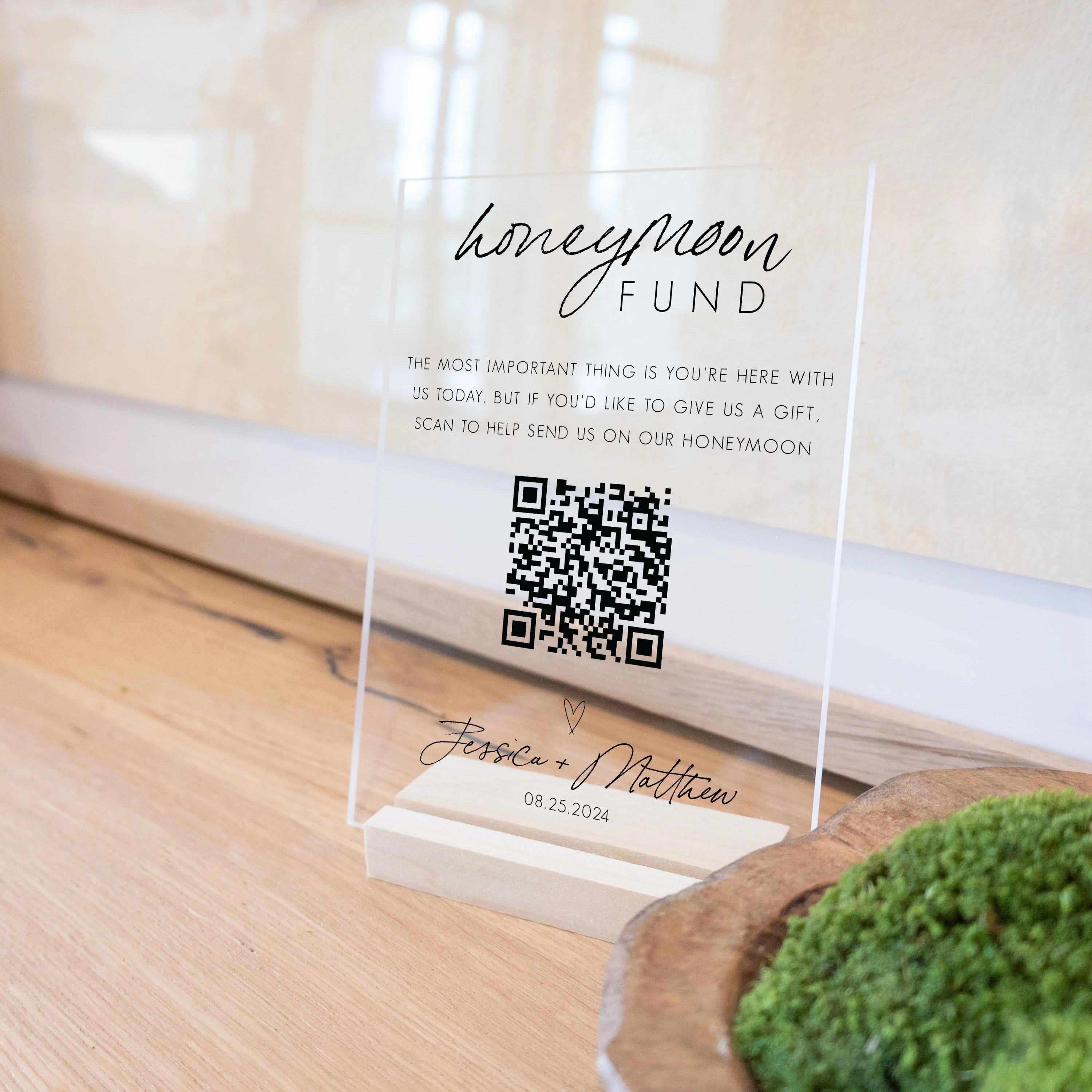 Clear Acrylic Honeymoon Fund Sign | Vertical Jones | Circle and Square Decor 