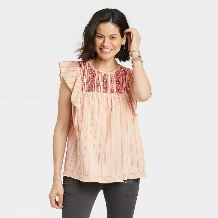 Women's Flutter Short Sleeve Embroidered Top - Knox Rose™ | Target