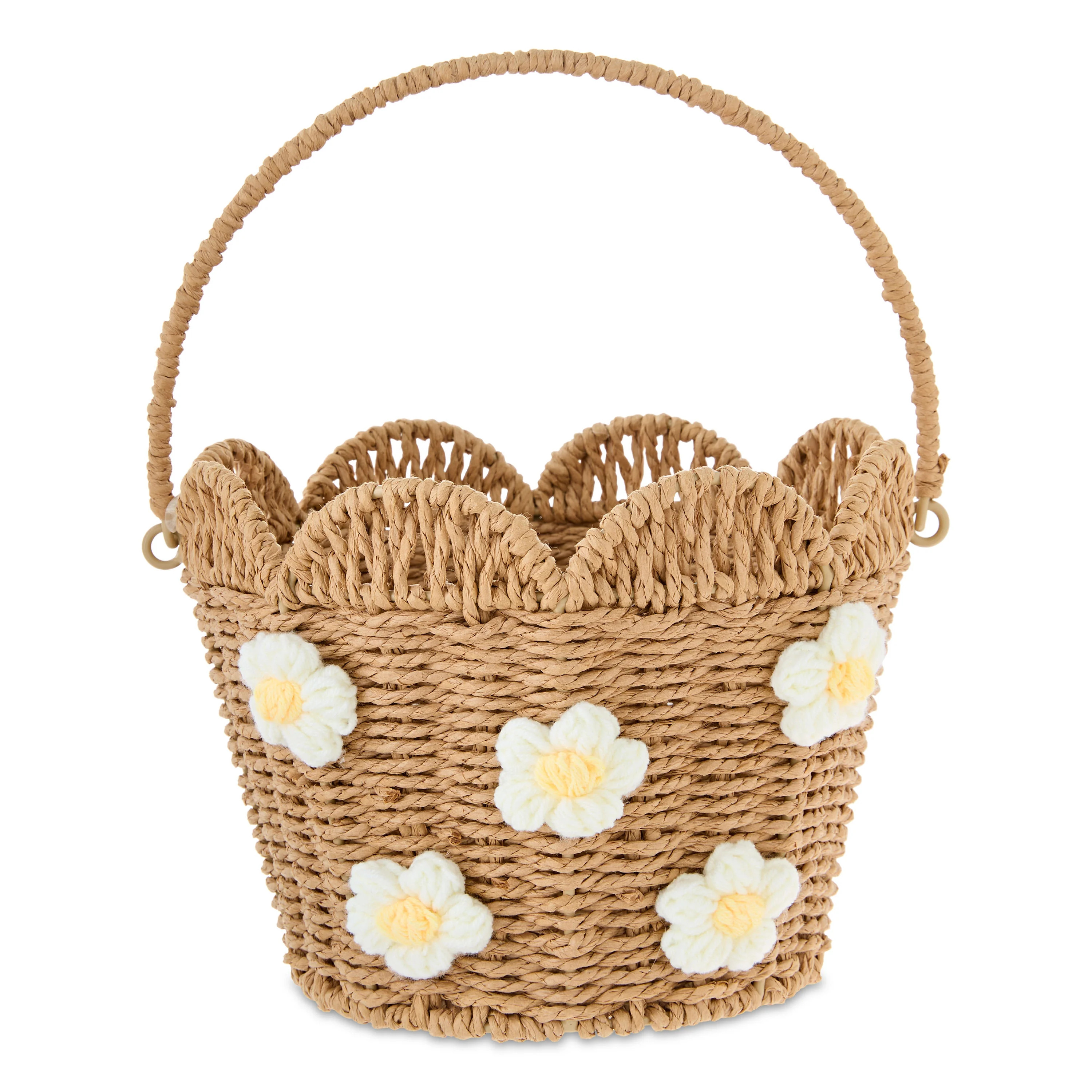 Flower Paper Basket, White and Brown, 9" x 7", Easter by Way To Celebrate | Walmart (US)