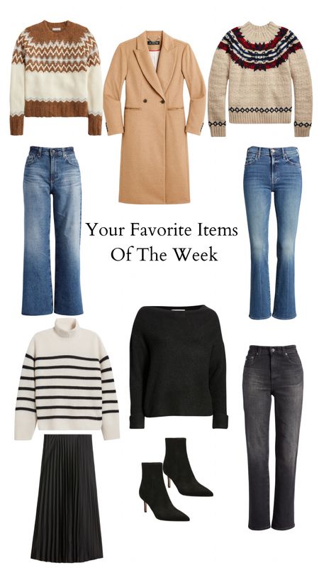 Your favorite items of the week! 
Fall is here and you are loving jeans, boots, sweaters, pleated skirts, over coats and fair isle sweaters. 🍁#LTKxMadewell

#LTKSeasonal #LTKover40