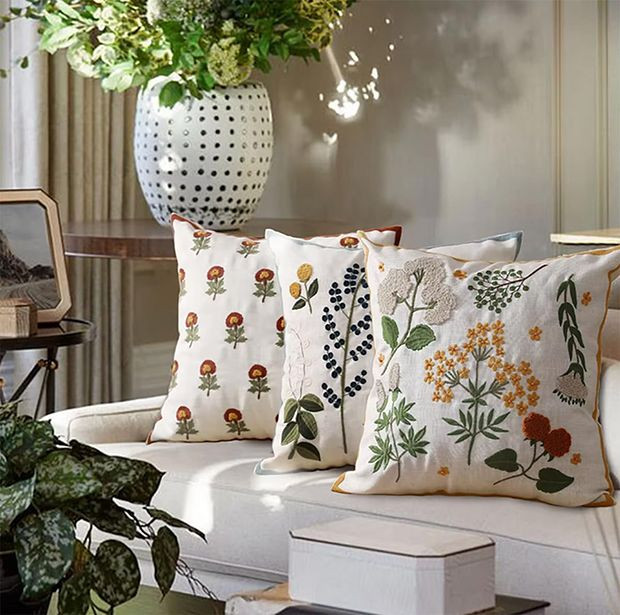 Garden Floral Embroidered Throw Pillow Collection | Antique Farm House