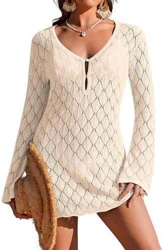 Ekouaer Swimsuit Coverup for Women Crochet Beach Cover Up Hollow Out Long Sleeve Cover Ups 2026 S... | Amazon (US)
