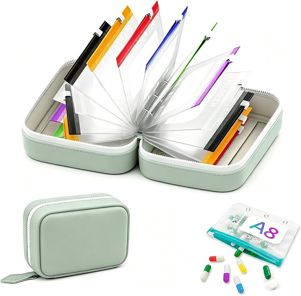 Travel Pill Organizer, A8Waterproof Pill Pouch Set, 14 Color-Coded Pill Pouches for Travel with Z... | Amazon (US)