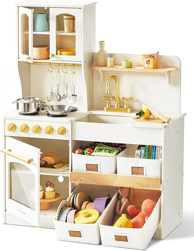 Tiny Land Play Kitchen for Kids with Enhanced Storage – Modern Toddler Kitchen Playset with Sto... | Amazon (US)