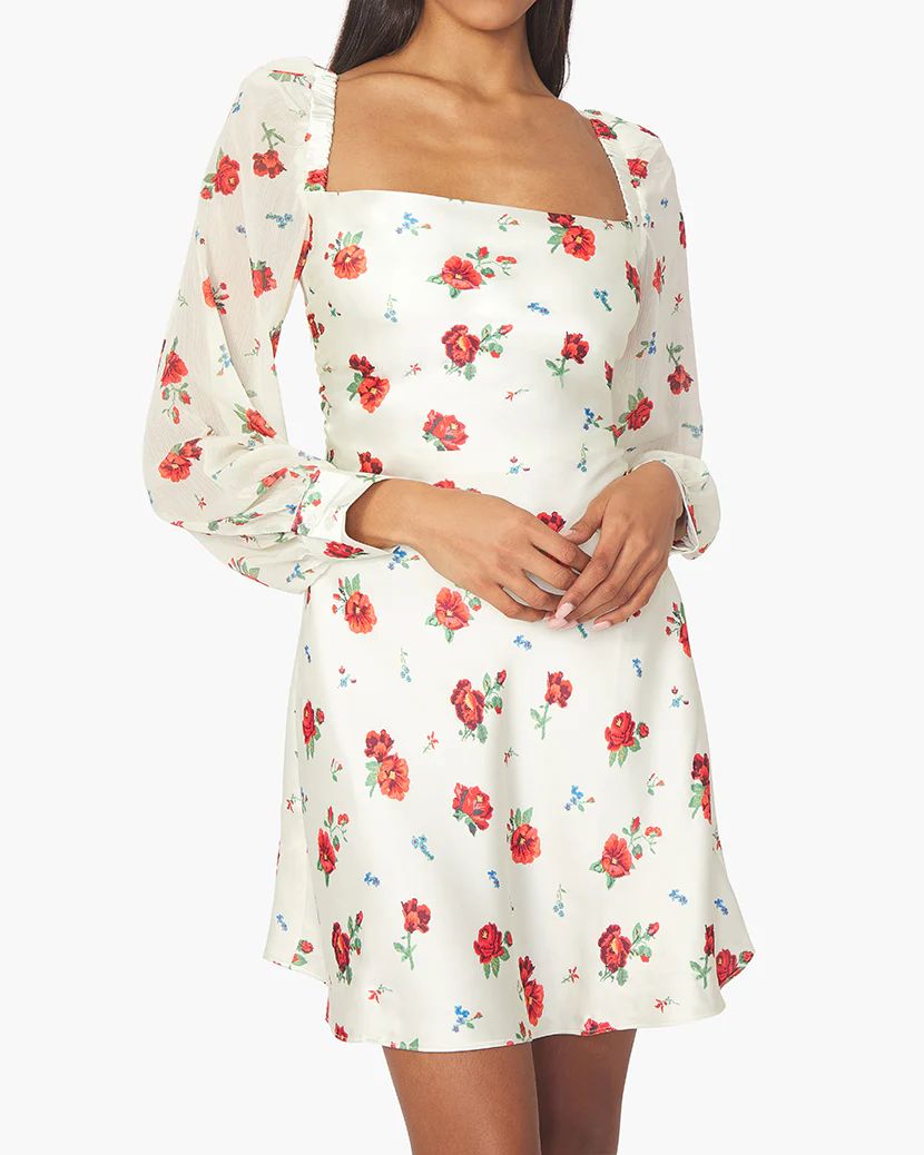 Puff Sleeve Cross Stitch Floral Cowl Dress | We Wore What