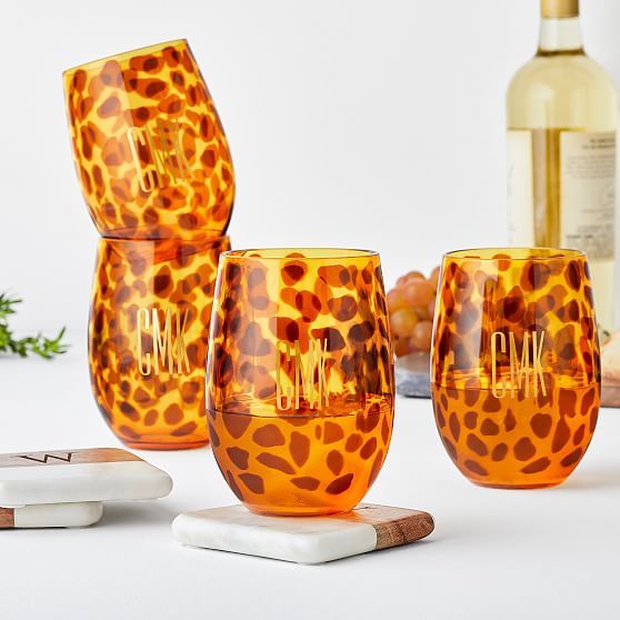 Animal Print Acrylic Stemless Wine Glasses, Set of 4 | Mark and Graham