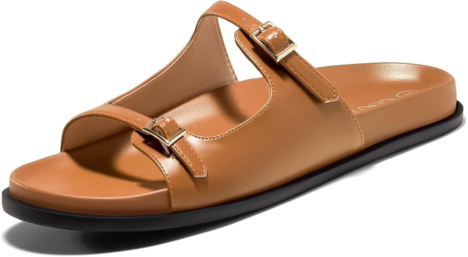 Coutgo Womens Flat Sandals Comfortable Wide Width Slides Double Strap Adjustable Buckle Slip on S... | Amazon (US)