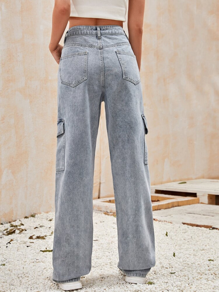 High Waisted Flap Pocket Side Baggy Jeans | SHEIN