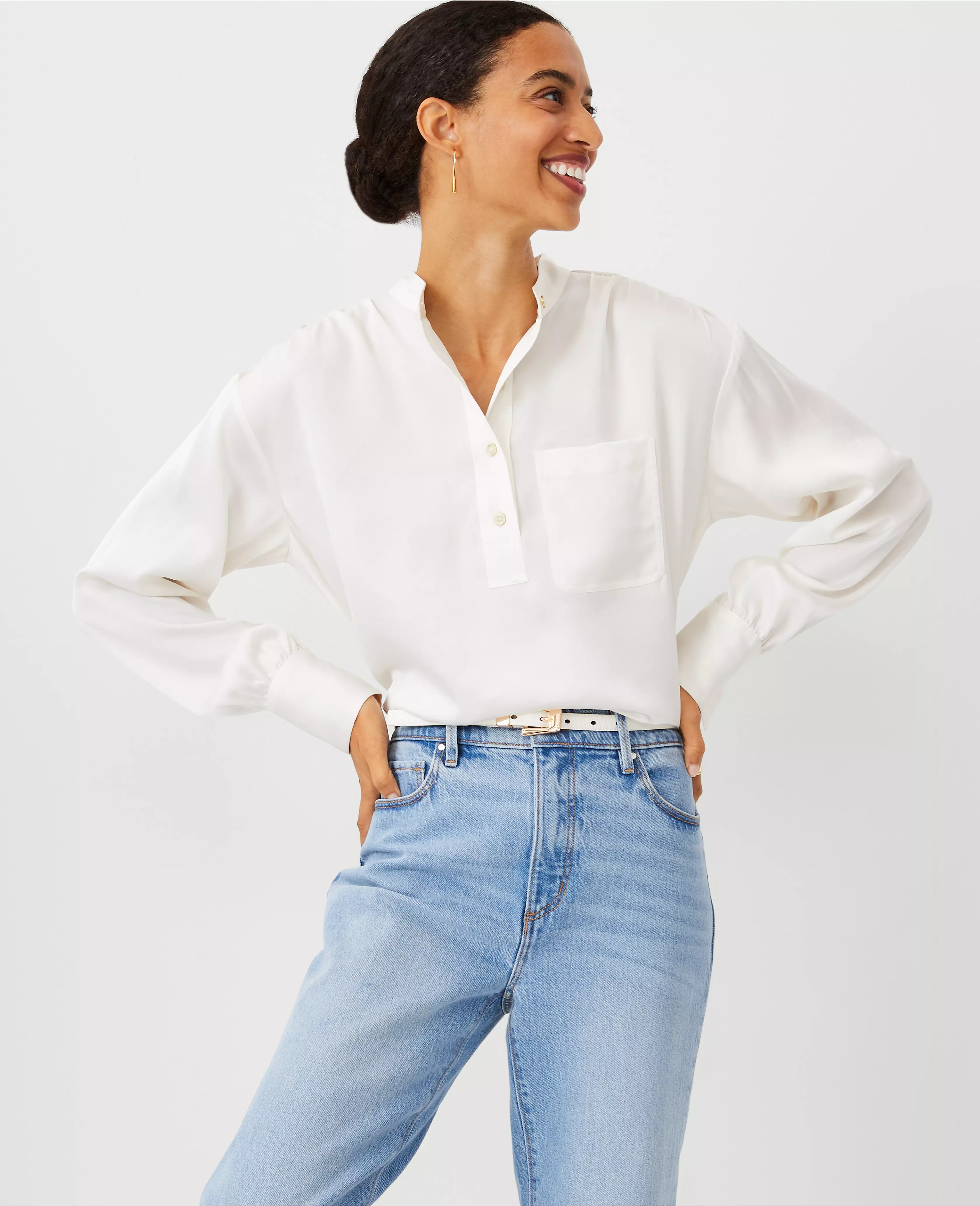 Half Placket Button Top | Ann Taylor (US)