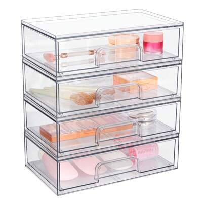 Vtopmart 12''W Stackable Storage Drawers, 4 Pack Clear Plastic Organizers Bins For Makeup Palettes, Cosmetics, And Beauty Supplies,Ideal For Vanity, B | SHEIN