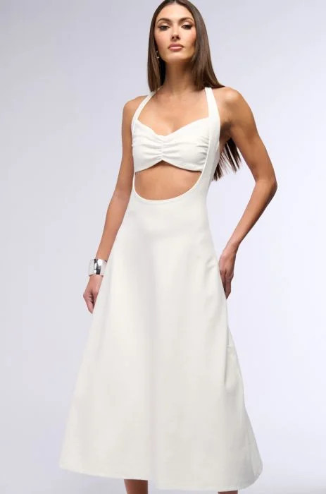 FROM DAY TO NIGHT KNIT MIDI DRESS IN WHITE | AKIRA