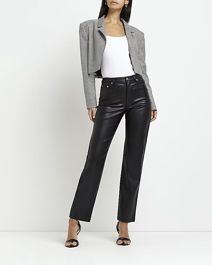 Black faux leather straight trousers | River Island (UK & IE)