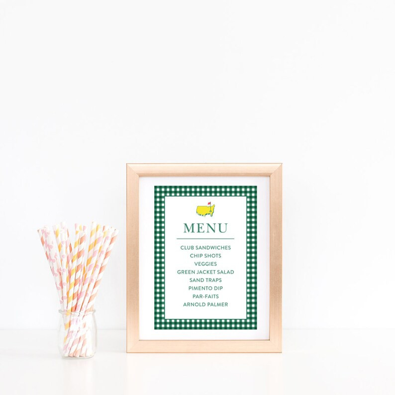 Golf Menu Sign, Masters Green, Dark Green Gingham, Table Sign, Mastered First Year, First Birthda... | Etsy (US)